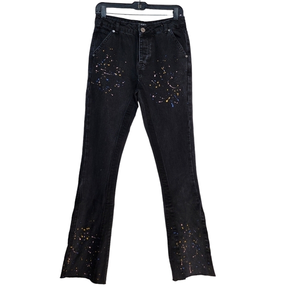 Boohoo Men's Skinny Flare Panel Paint Splatter Jeans - 28R - Picture 2 of 8